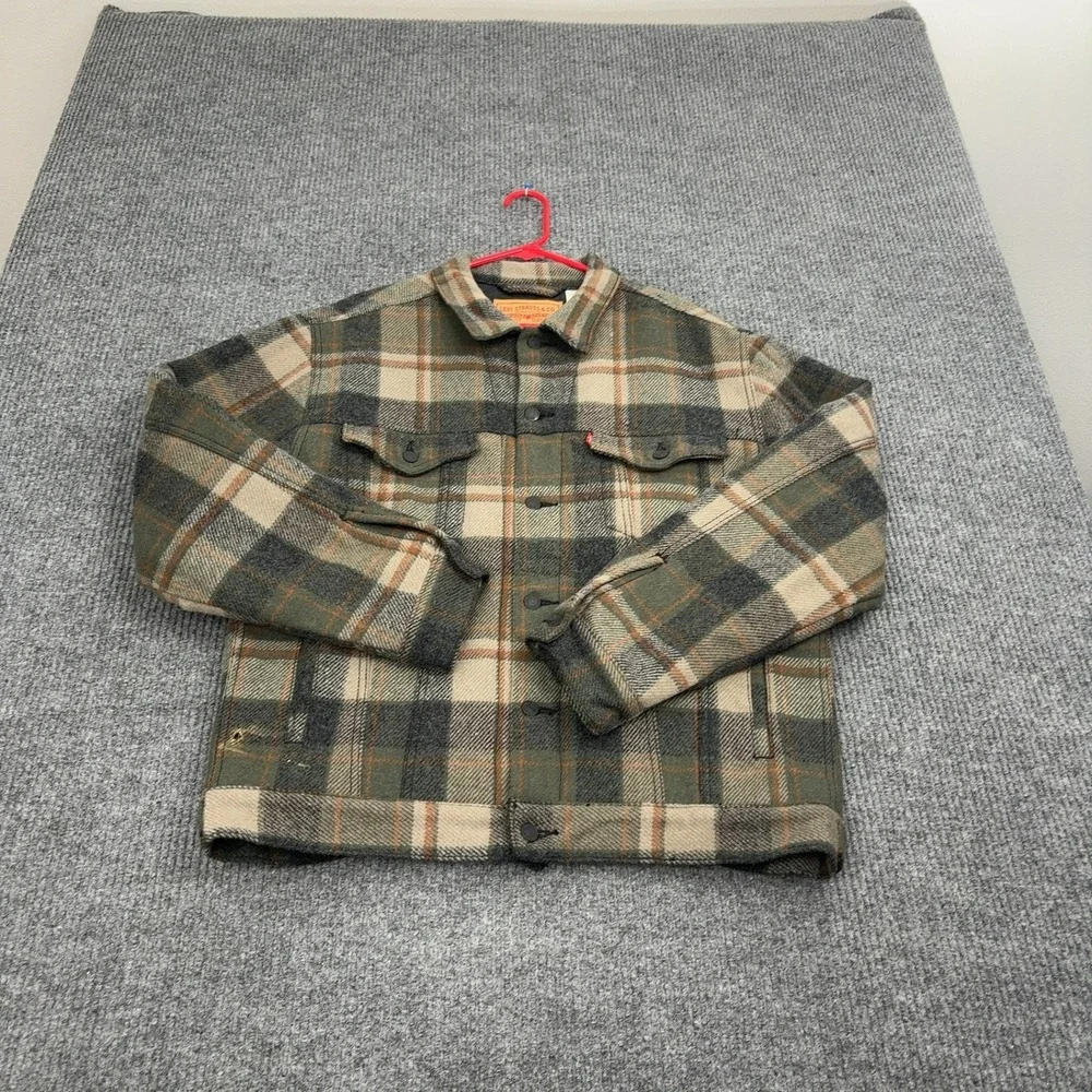Levis Jacket Mens L Green Wool Blend Plaid Trucker 70587 Casual Rare Winter - Picture 4 of 9